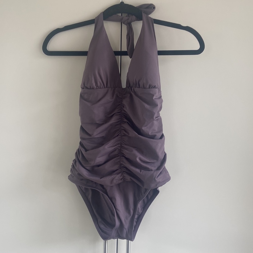 L*Space The Ruched Halter V Neck Swimsuit